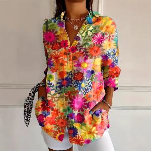 Chemise casual imprimée manches longues femme