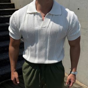 Polo homme col revers soie glaçon aéré