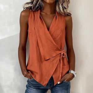 Chemisier femme sans manches couleur chocolat