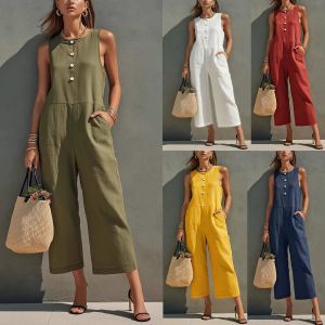 Combinaison uni slim sans manches boutons