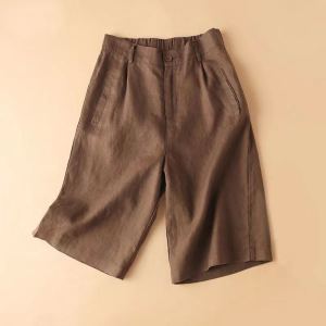Versatile Slimming Knee-length Casual Capri Pants In Cotton And Linen