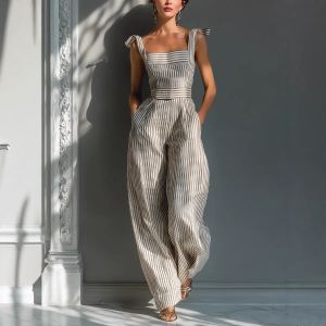 Combinaison lin femme rayures mode