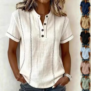 Chemisier femme été rayé col montant boutonné