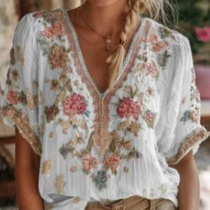 Camisole femme col V rétro manches courtes