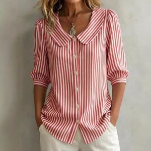 Chemise à col V rayée manches mi-longues femme