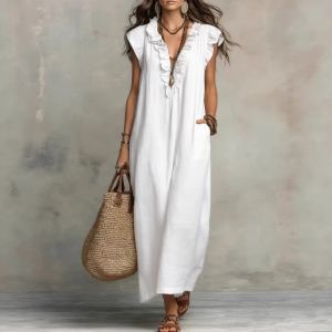 Robe bohème aux chevilles manches volantes