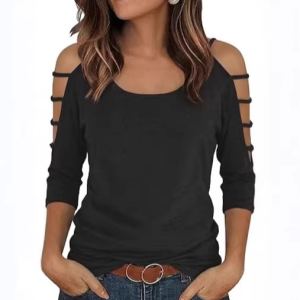 Chandail femme col rond manches trois-quarts loose