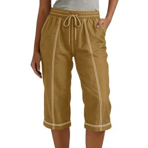 Pantalon droit court taille élastique femme