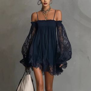 Robe slip manches longues col bateau dentelle extensible