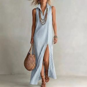 Robe camisole col montant rayée saisonnier femme