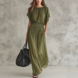 Womens Chiffon Waist-Cinching Ruched Elegant And Sophisticated Long Dress