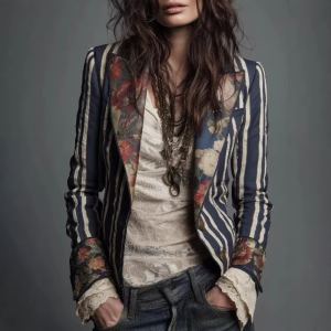 Blazer femme bohème rayures blocs couleur