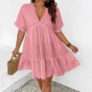 Robe ample décolleté V manches courtes été