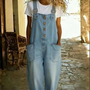 Vintage Distressed Loose-fitting Women's Casual Denim Jumpsuit
