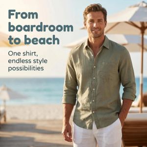 Chemise lin homme col chemise manches longues