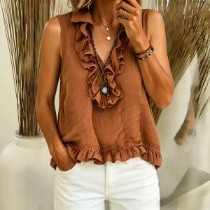 Camisole sans manches col V à volants