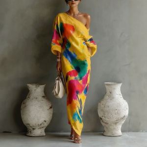 Robe femme imprimé graffiti épaule dénudée