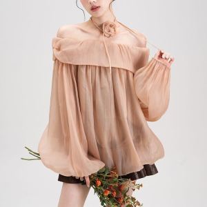 Blouse mousseline élégante col bateau manches longues femme