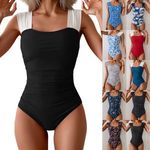 Maillot rétro col carré ventre plat avec plis subtils