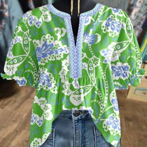 Chemise col V manches volants courtes femme