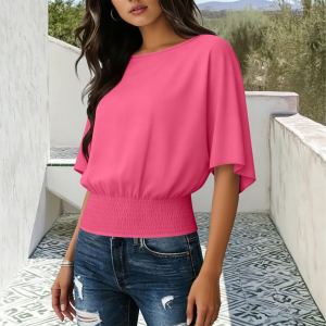 T-shirt col rond ourlet volant décontracté femme
