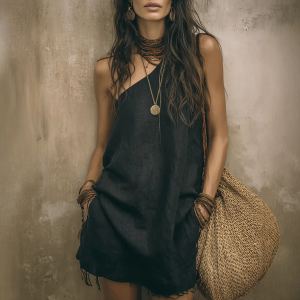 Robe mini bohème vintage à franges