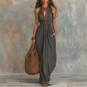 Robe ajustée col V femme halter
