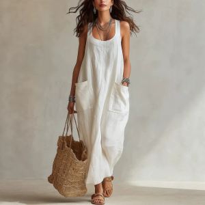 Elegant Casual Long Slip Dress With Pockets