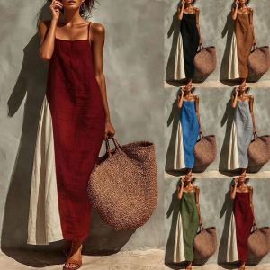 Robe bretelles coton-lin minimaliste femme