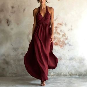 Robe maxi sans manches évasée couleur unie