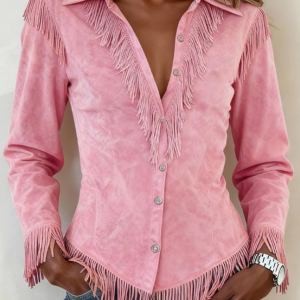 Chemise western suède franges slim longues manches