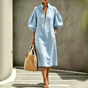 Robe été col montant bouffante ample