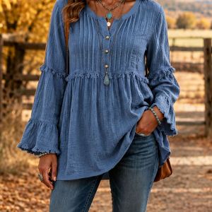 Chemise ample à dentelle et patchwork de glands