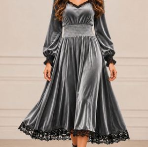 Robe soirée velours dentelle décontractée