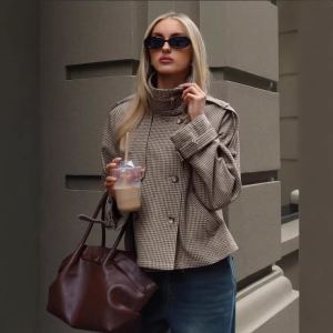 Manteau pied-de-poule décontracté femme